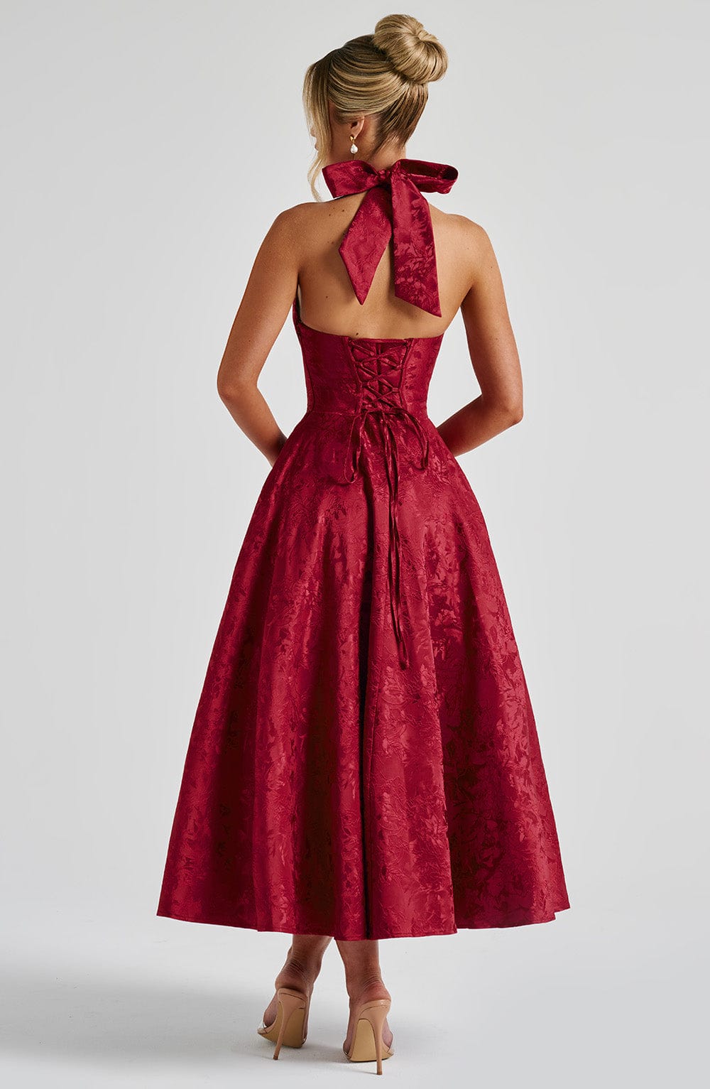 Renata | Jacquard csipkés derékú maxi ruha