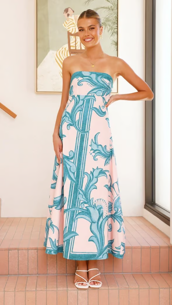 Iris | Vintage mintás, hosszú csőruha