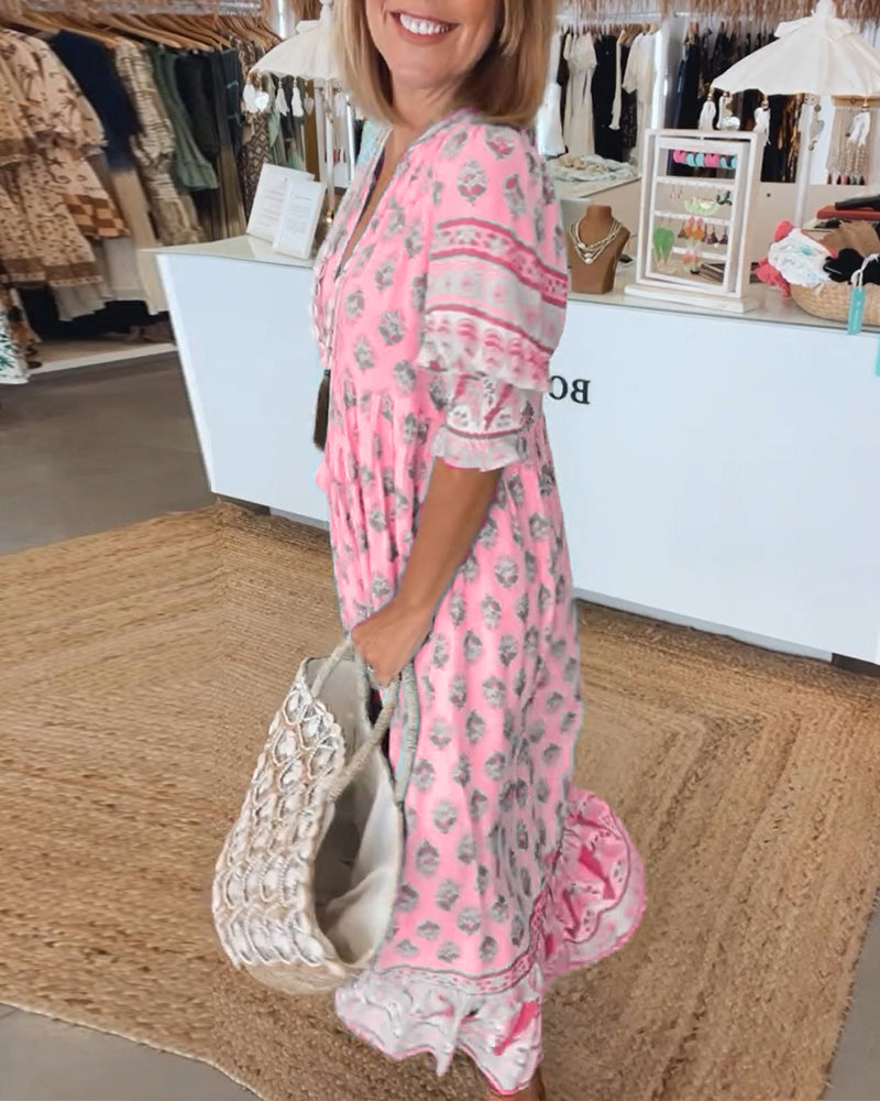 Jasmine | Lazább, hosszú lámpás ujjú boho maxi ruha