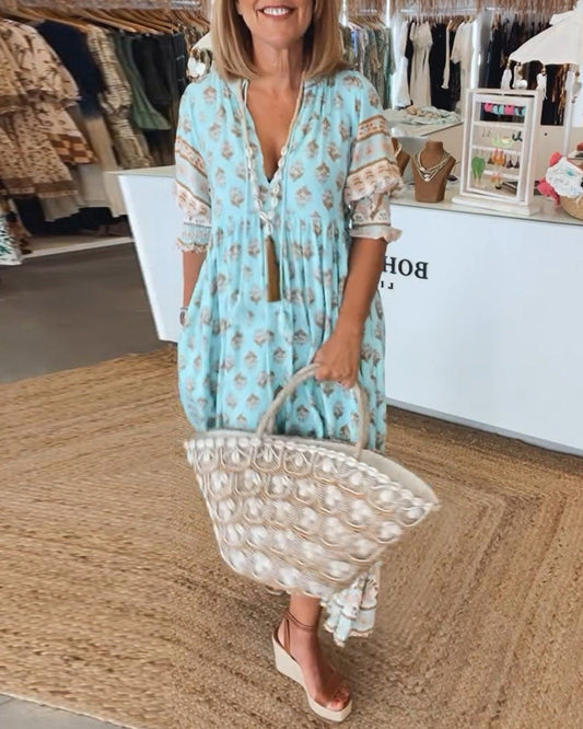 Jasmine | Lazább, hosszú lámpás ujjú boho maxi ruha