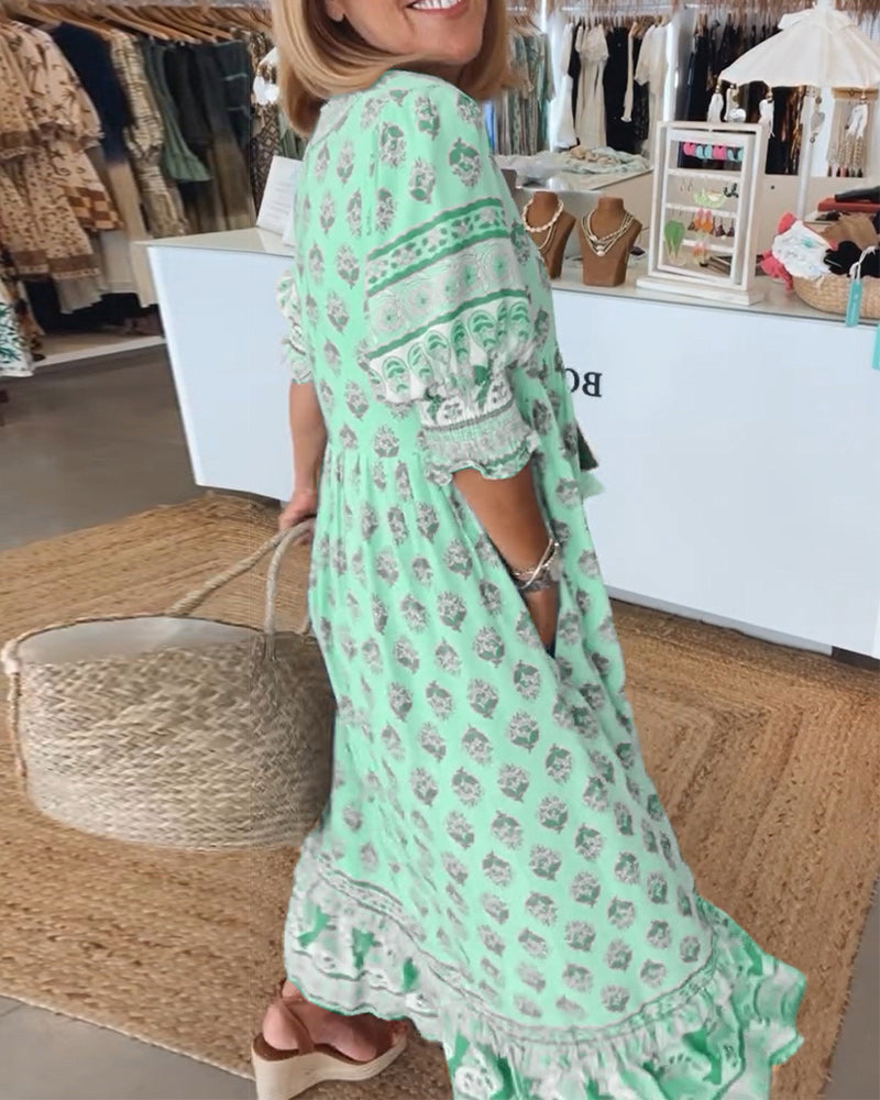 Jasmine | Lazább, hosszú lámpás ujjú boho maxi ruha