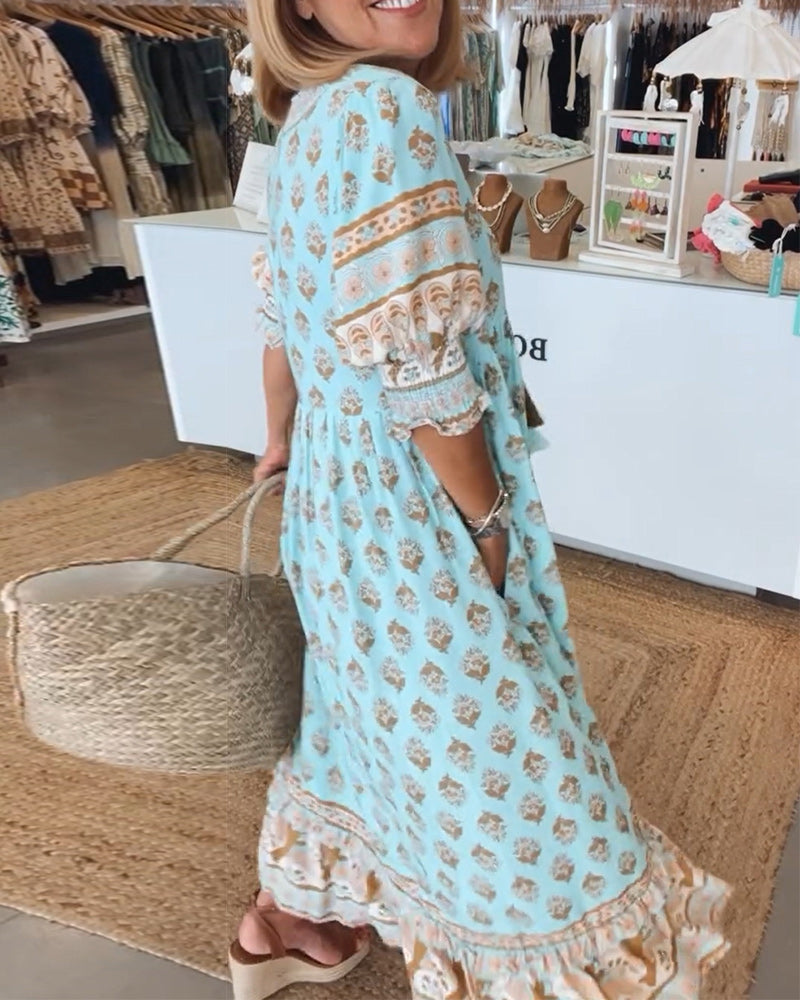 Jasmine | Lazább, hosszú lámpás ujjú boho maxi ruha