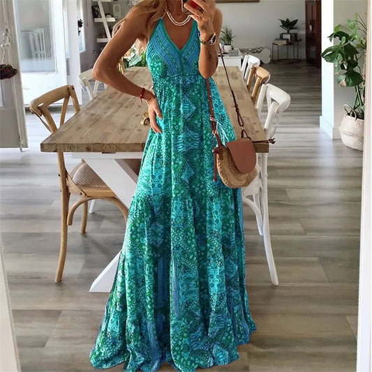 Wren | Boho spagetti pántos, V-nyakú maxi ruha