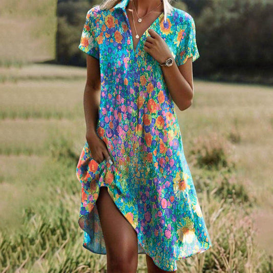 Rachel | Vintage virágmintás Boho V-nyakú ruha